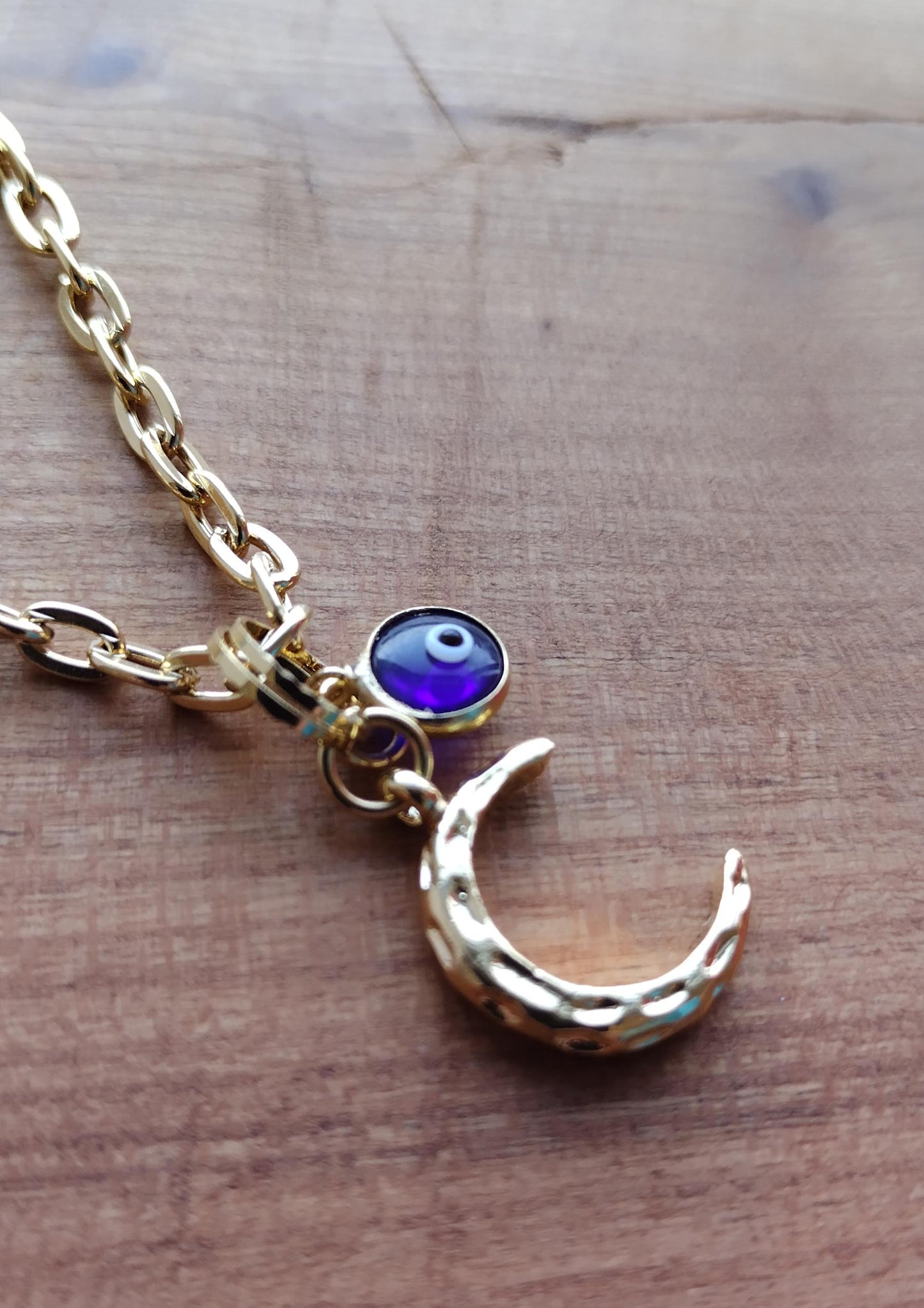 Moon & Evil Eye Necklace - 17" to 19" Chunky Chain