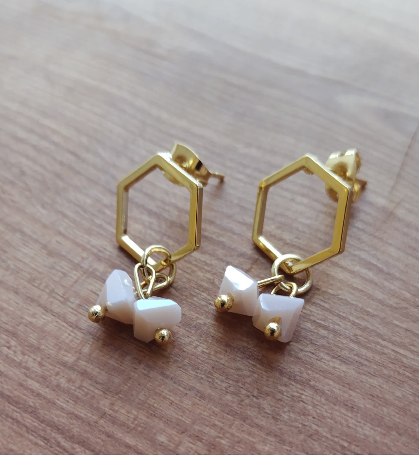 Light Stone Hexagon Studs